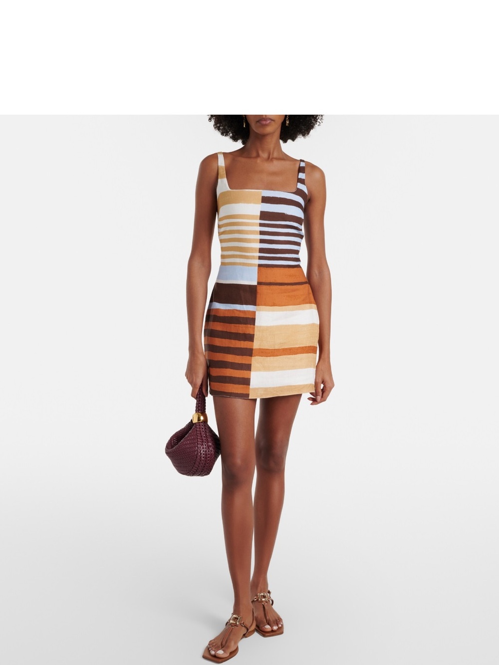 Cala De La Cruz Siela Striped Linen Square-Neck Mini Dress